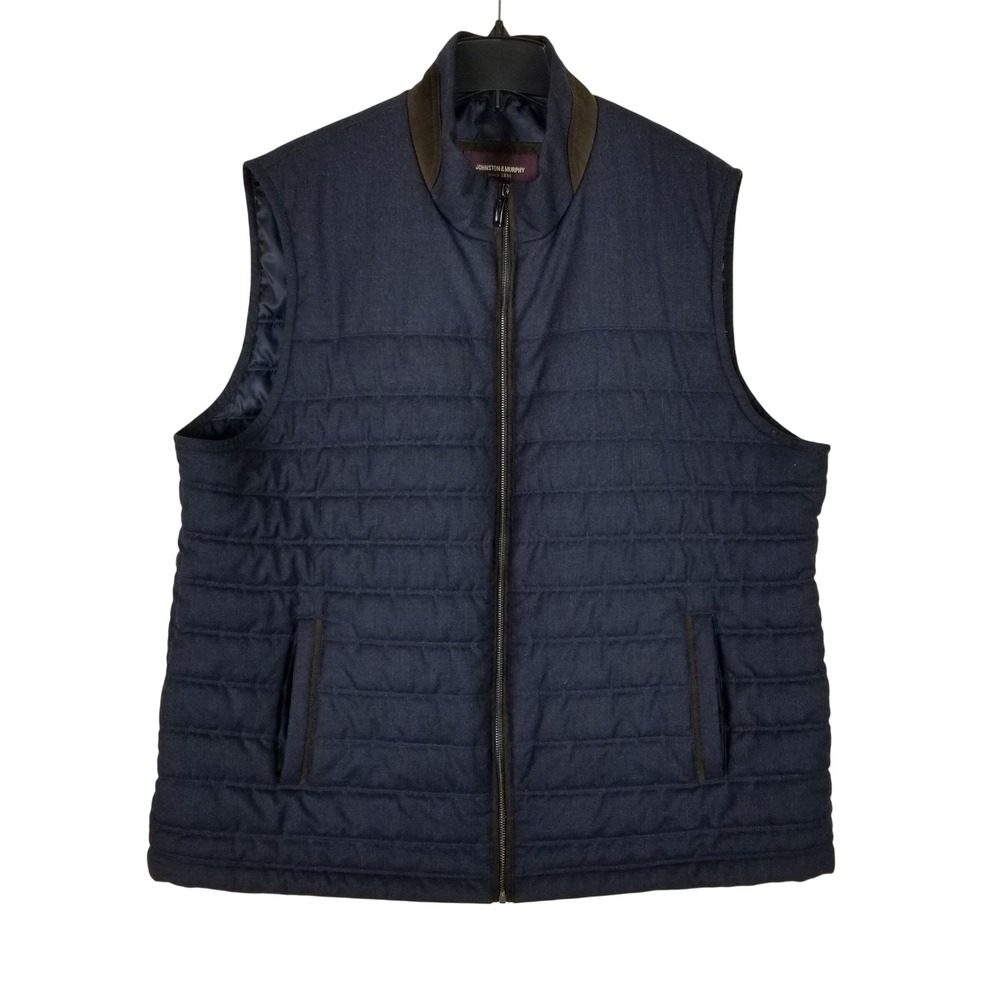 Johnston & Murphy Quilted Vest Mens XXXL Navy Blue Wool Blend Contrast Trim